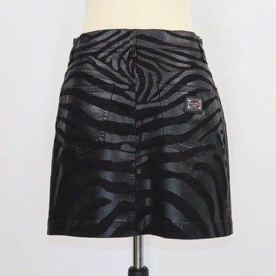Dolce & Gabbana Black Denim Zebra Effect Distressed Mini Skirt