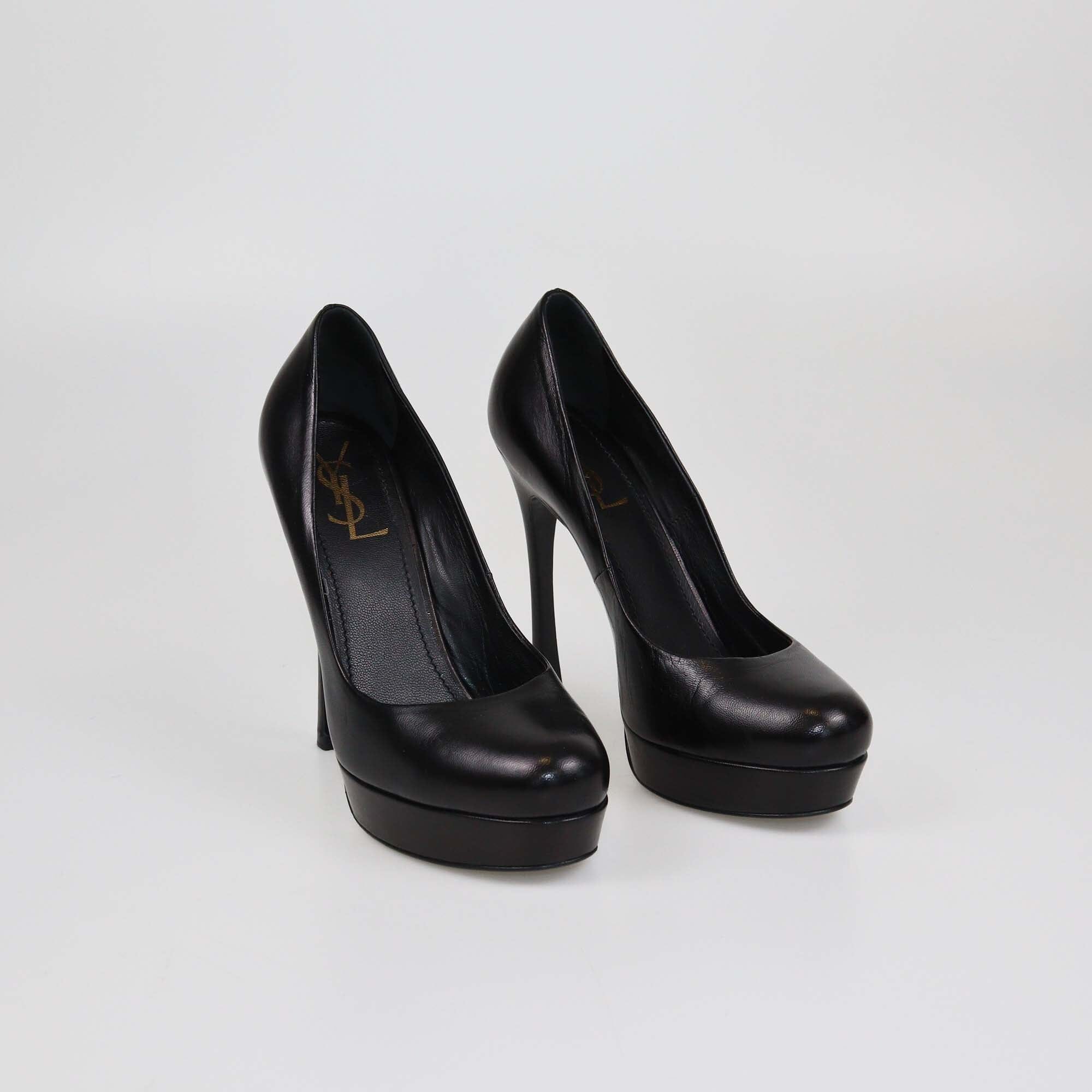 Yves Saint Laurent Black Round Toe Platform Pumps Womens Yves Saint Laurent 