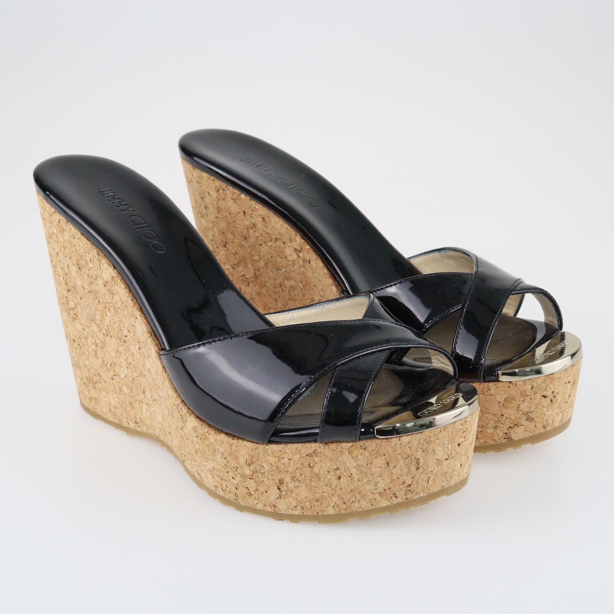 Jimmy Choo Black Criss Cross Prima Cork Wedge Sandals Shoes Jimmy Choo 