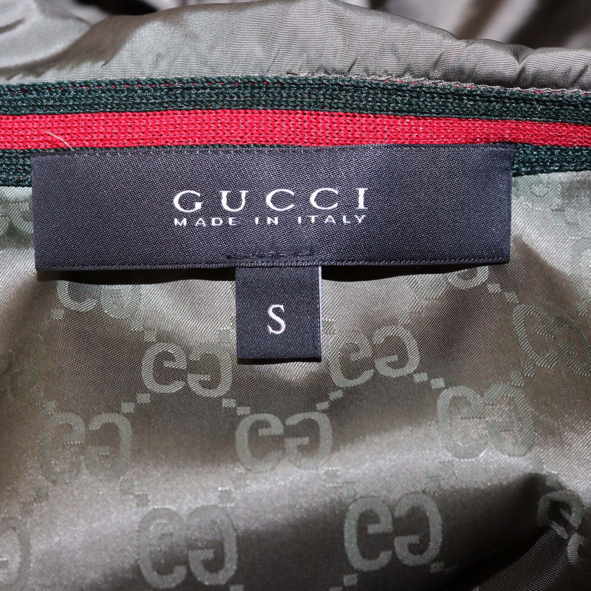 Gucci Army Green GG Nylon Jacquard Zip Hoodie Jacket