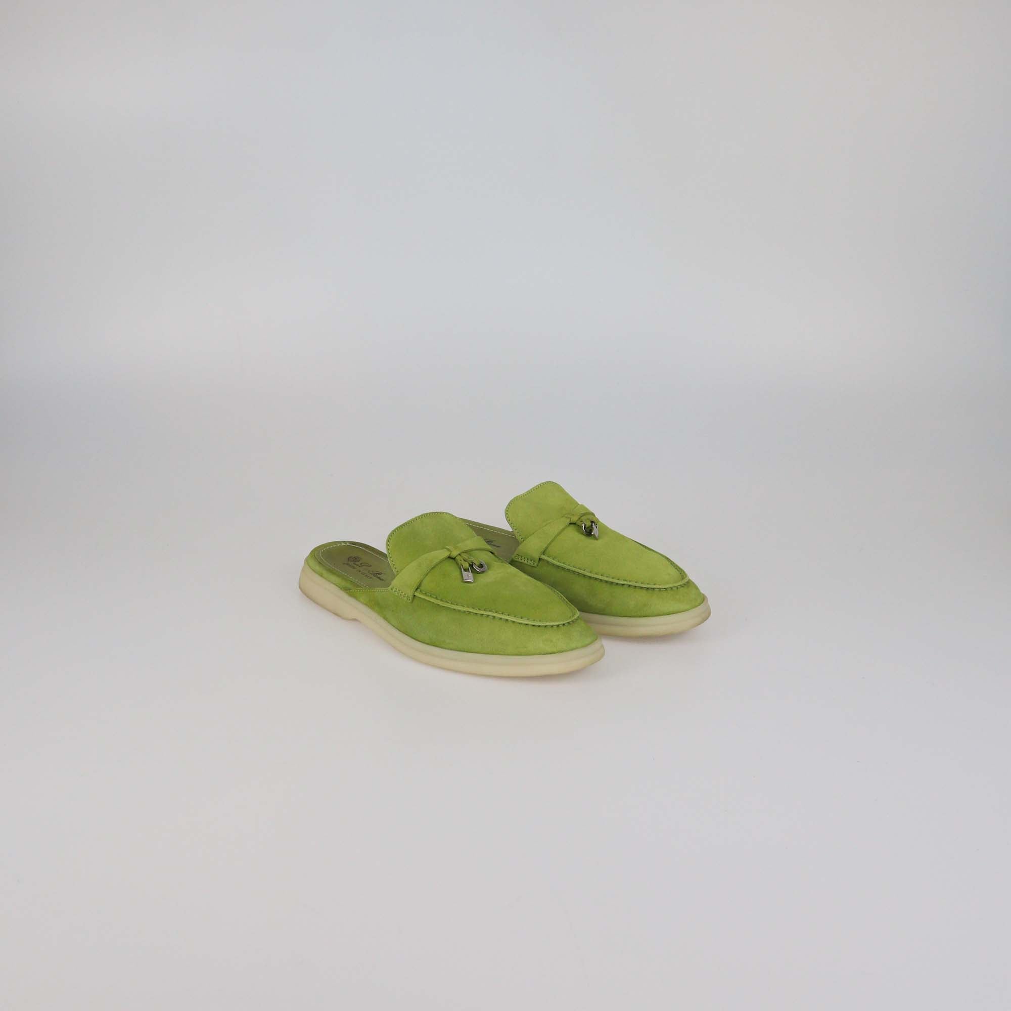 Loro Piana Kiwi Suede Summer Charms Walk Mules