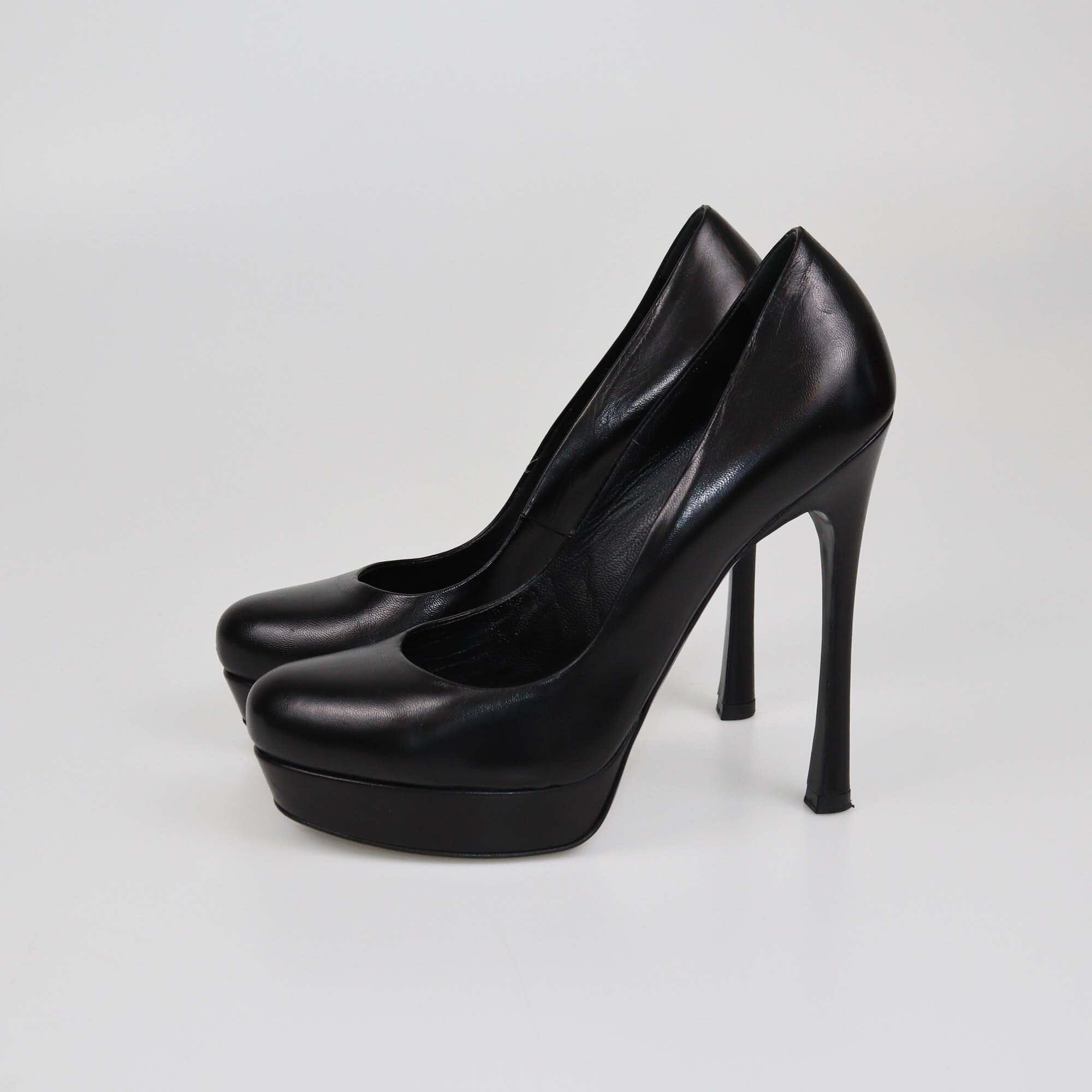 Yves Saint Laurent Black Round Toe Platform Pumps Womens Yves Saint Laurent 