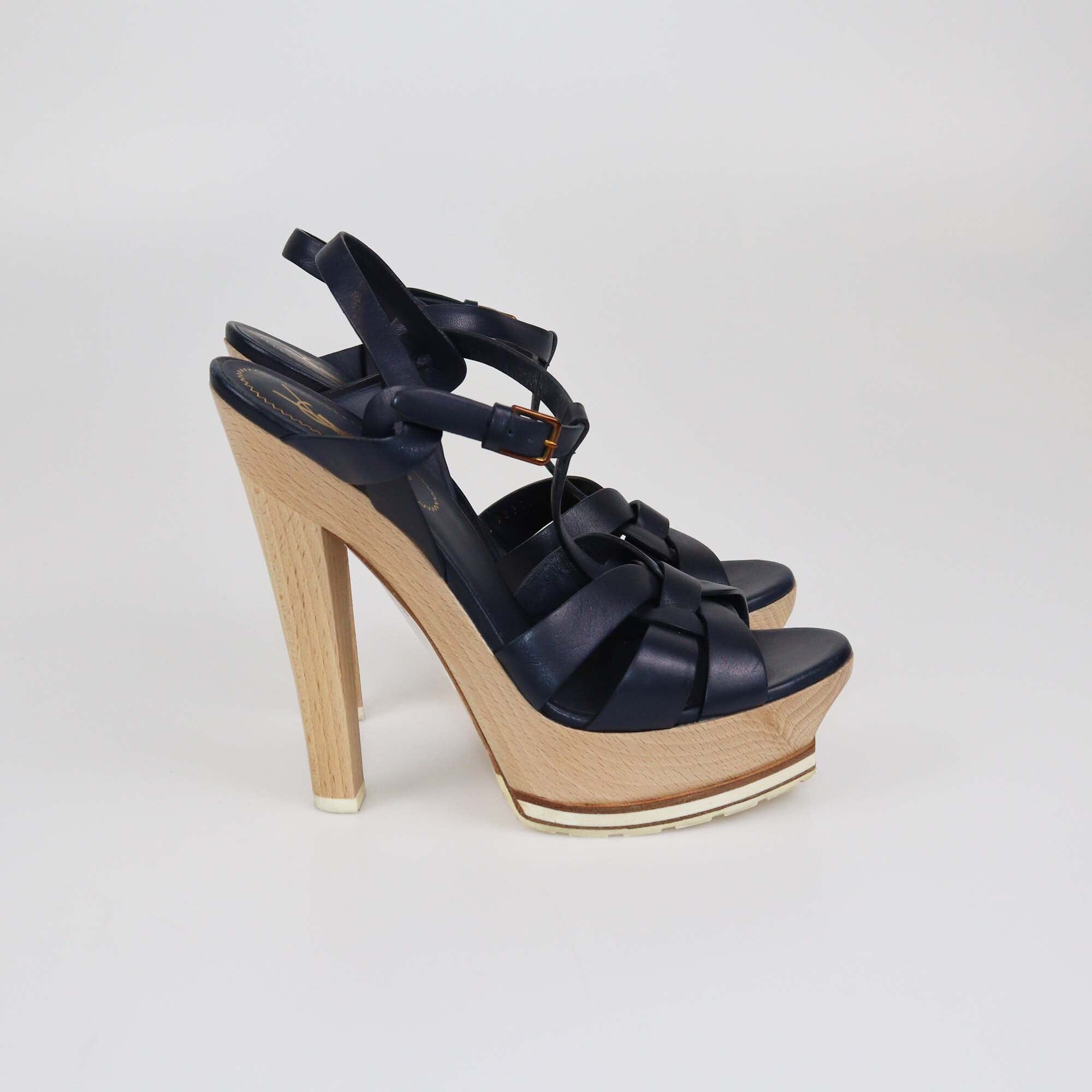 Yves Saint Laurent Navy Blue Platform Tribute Sandals Womens Saint Laurent 