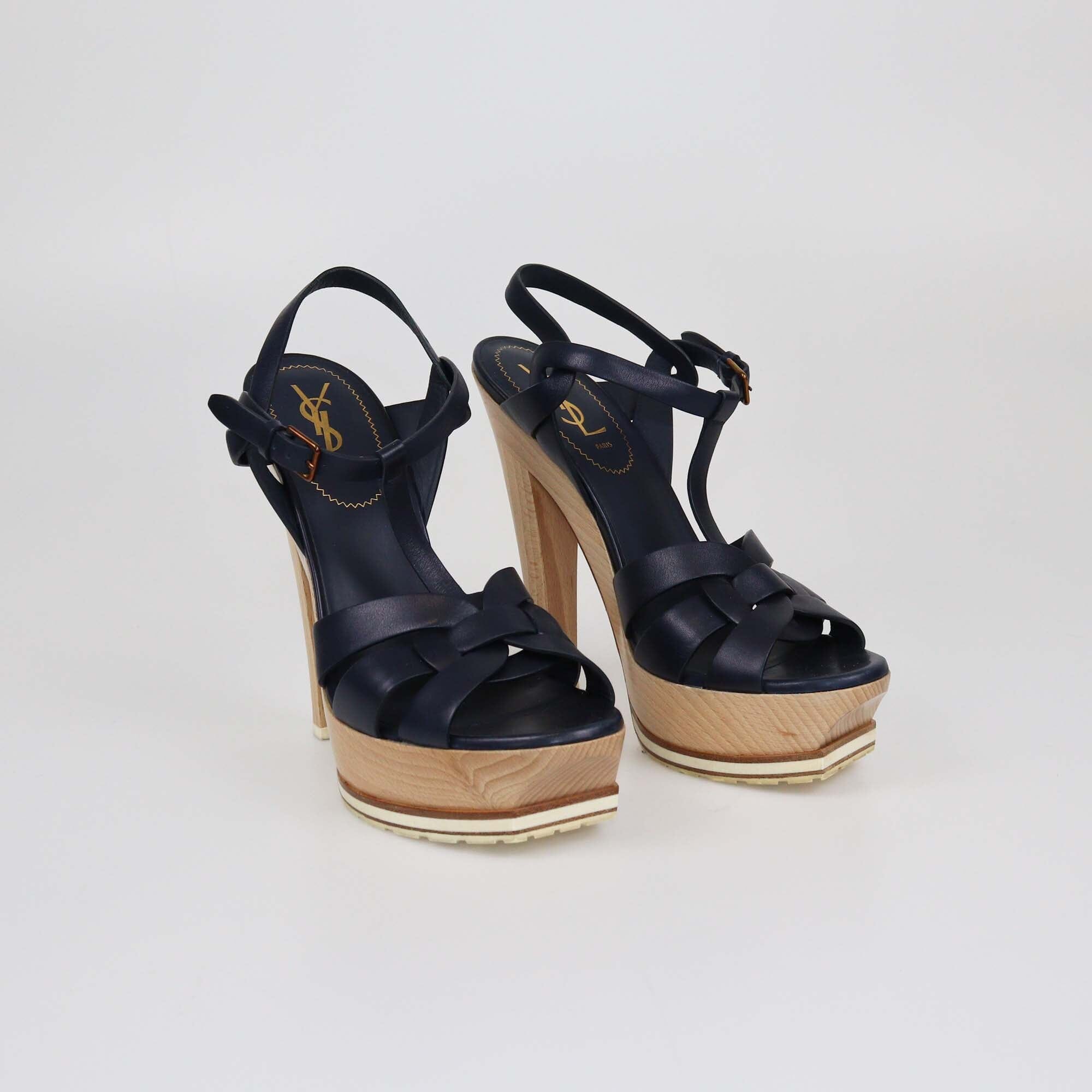 Yves Saint Laurent Navy Blue Platform Tribute Sandals Womens Saint Laurent 