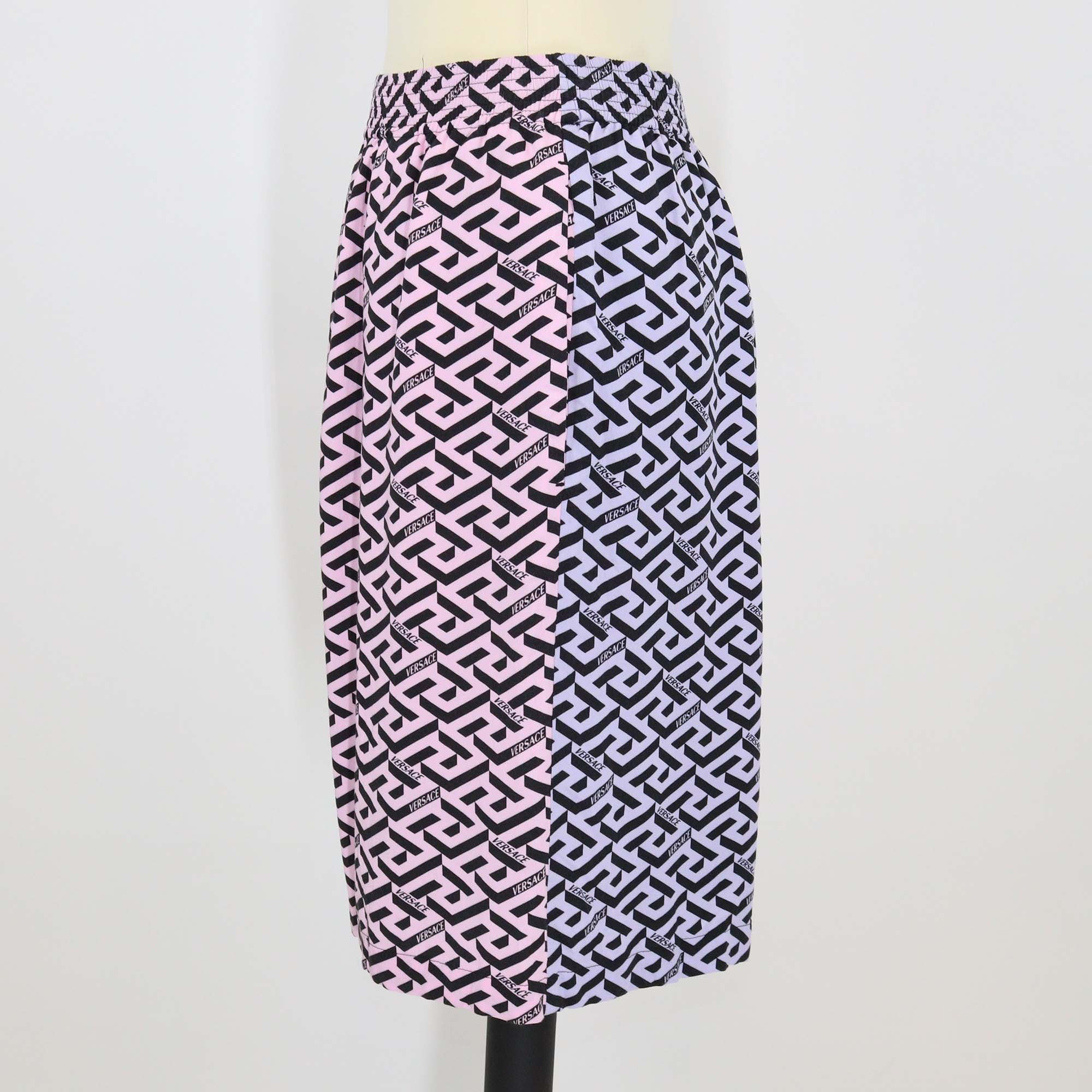 Versace Purple/Pink Viscose Combo Greek Signature Print Short