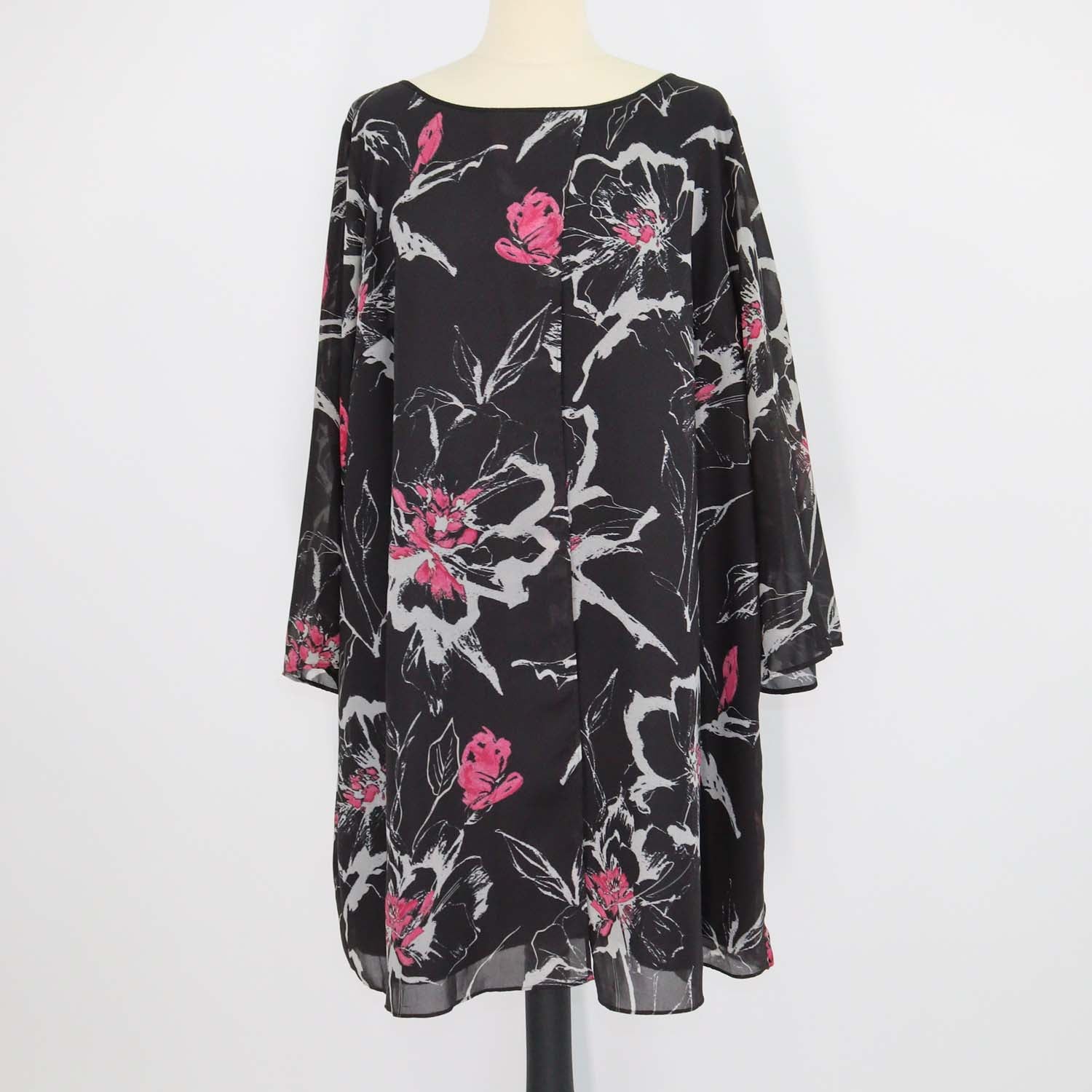 Marina Rinaldi Black Abstract Floral Print Three Quarter Sleeve Blouse