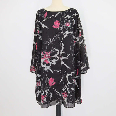 Marina Rinaldi Black Abstract Floral Print Three Quarter Sleeve Blouse