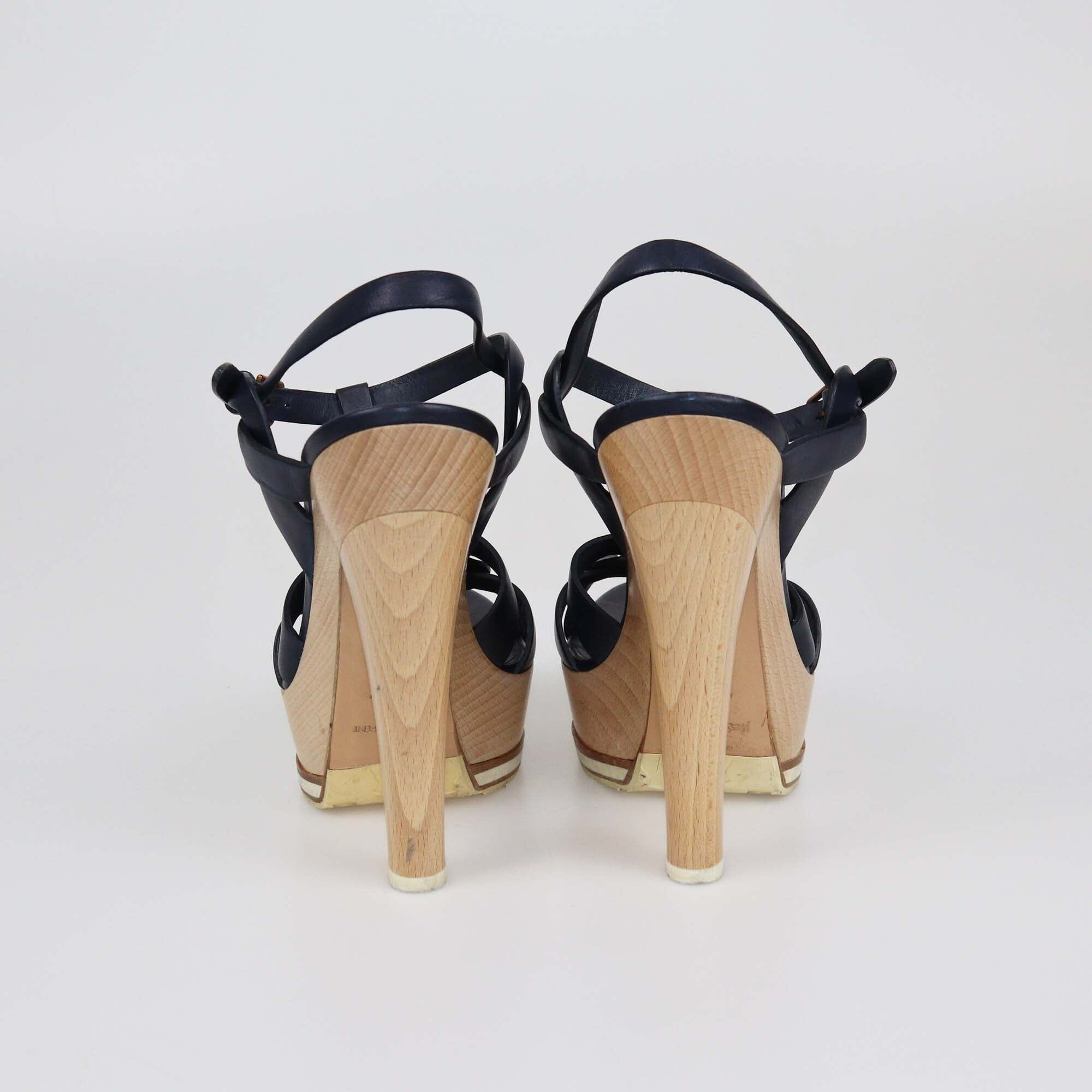 Yves Saint Laurent Navy Blue Platform Tribute Sandals Womens Saint Laurent 