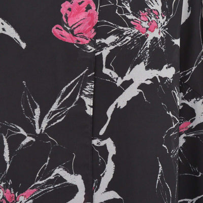Marina Rinaldi Black Abstract Floral Print Three Quarter Sleeve Blouse