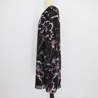 Marina Rinaldi Black Abstract Floral Print Three Quarter Sleeve Blouse