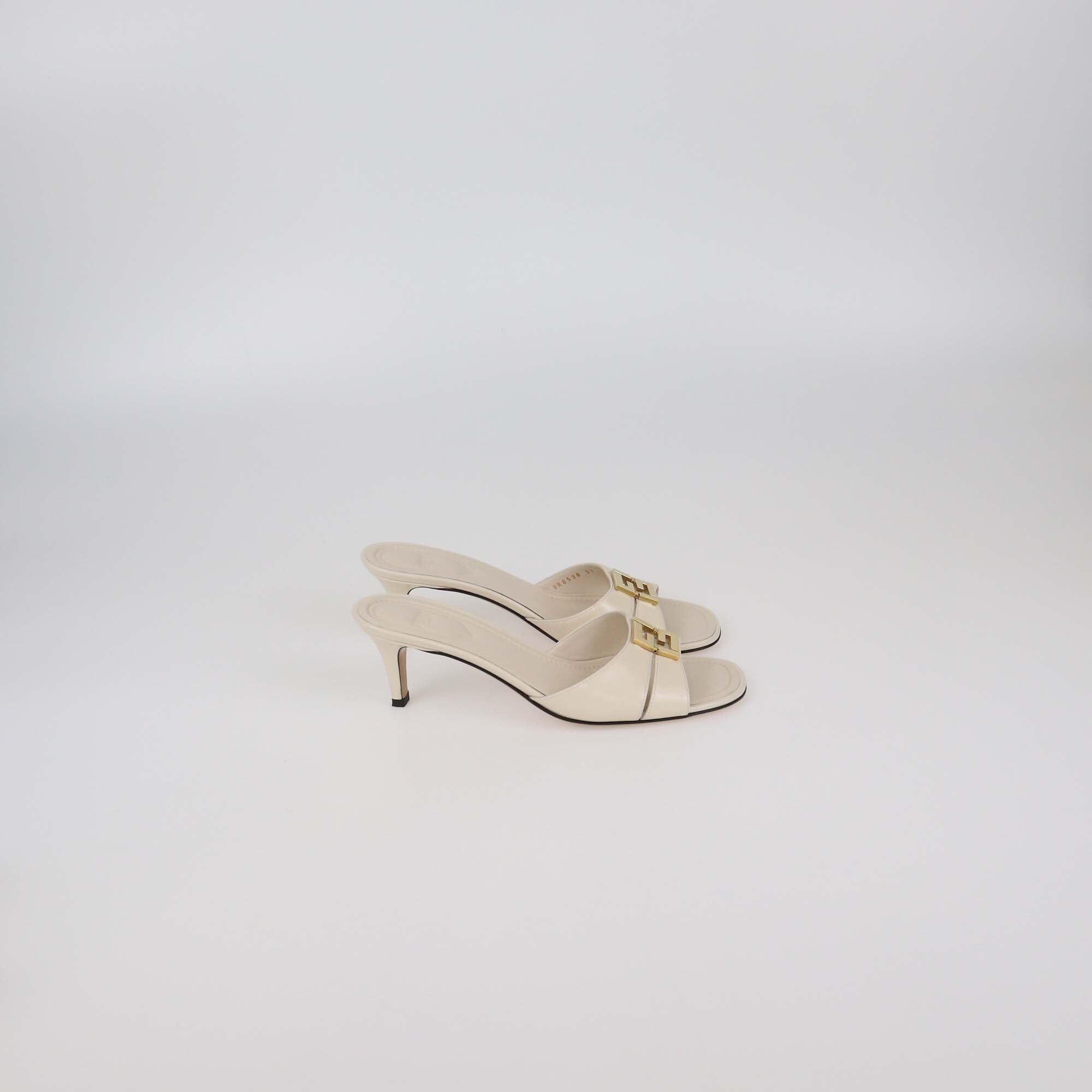 Fendi Off White FFold Leather Heeled Sandals Womens Fendi 