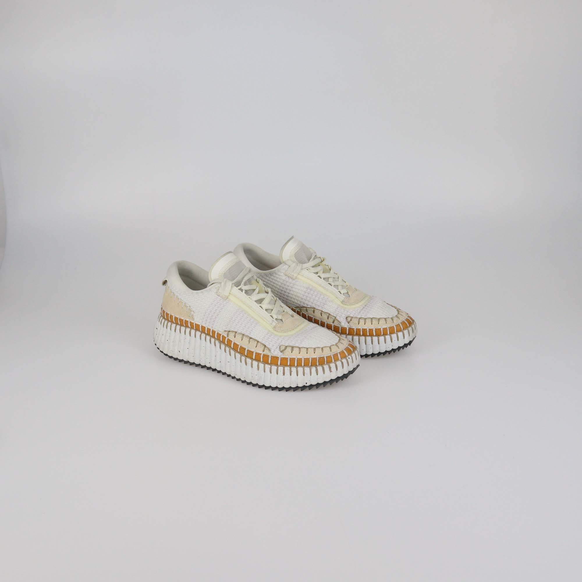 Chloe White/Caramel Fabric Nama Sneakers