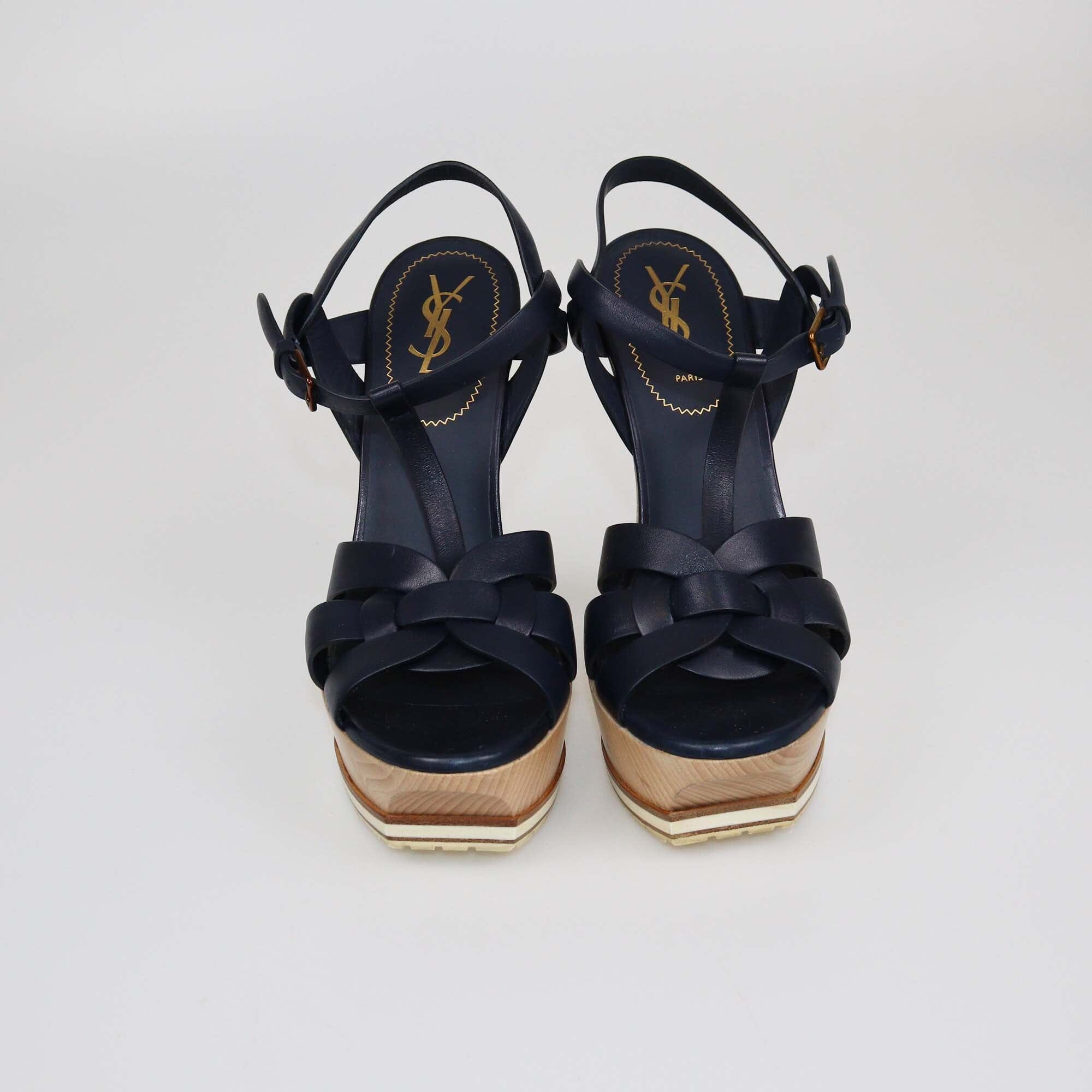 Yves Saint Laurent Navy Blue Platform Tribute Sandals Womens Saint Laurent 