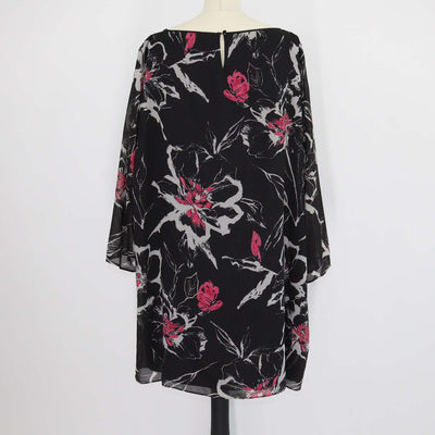 Marina Rinaldi Black Abstract Floral Print Three Quarter Sleeve Blouse