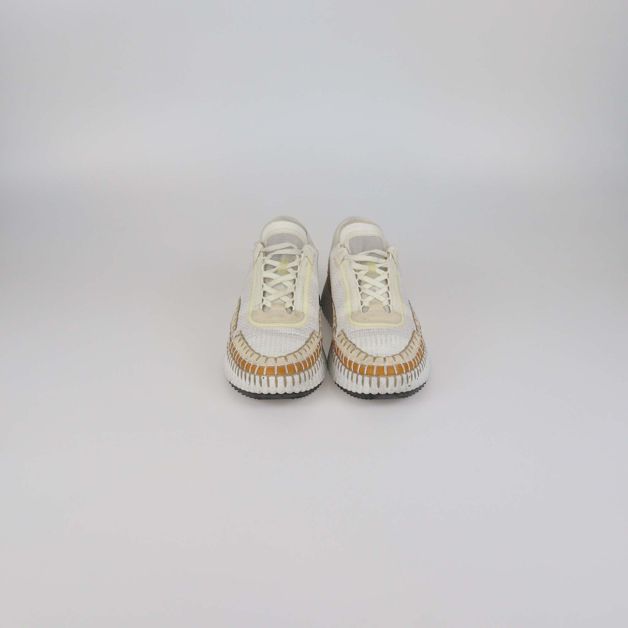 Chloe White/Caramel Fabric Nama Sneakers
