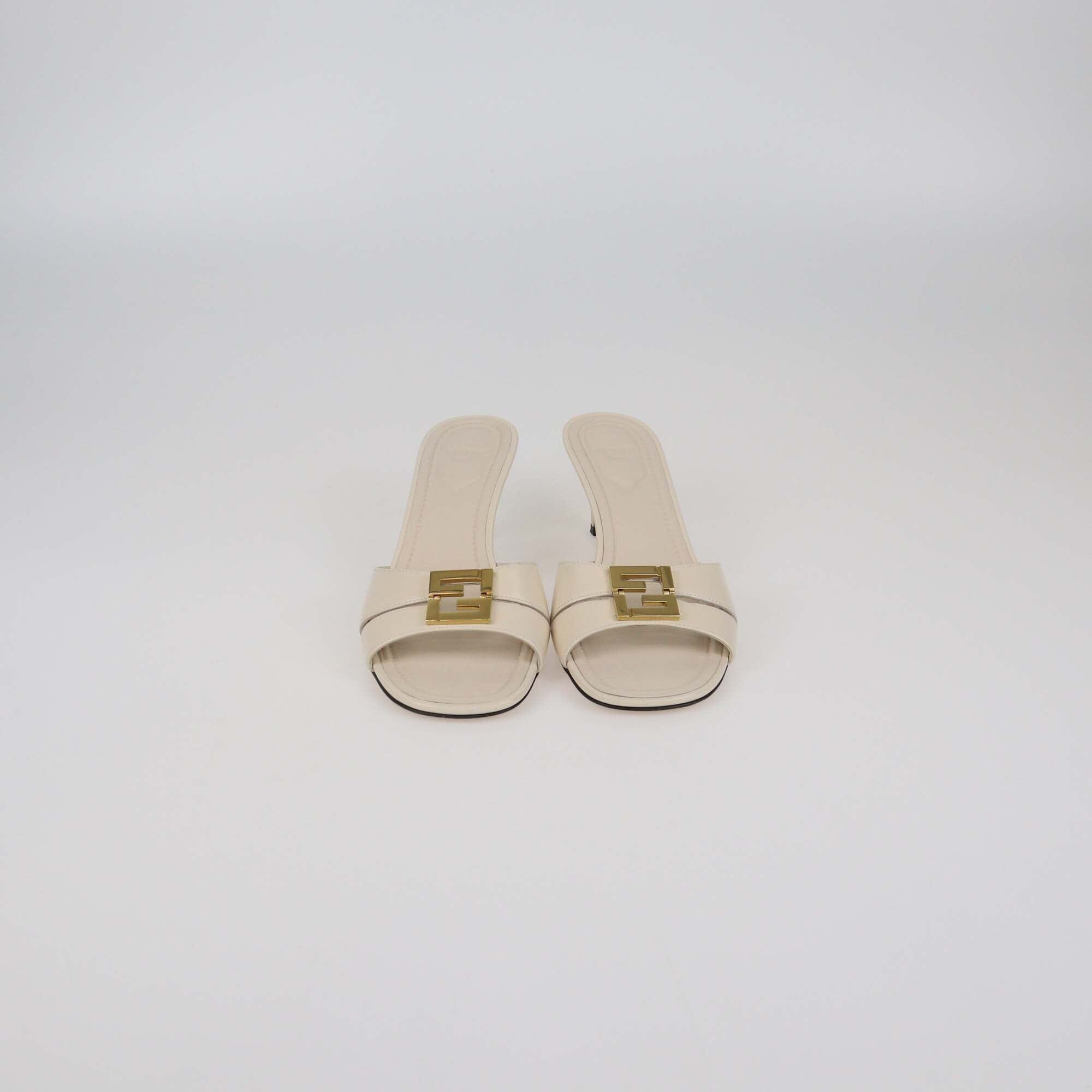 Fendi Off White FFold Leather Heeled Sandals Womens Fendi 