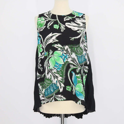Diane Von Furstenberg Black Multicolor Floral Print Crepe Silvie Sleeveless Blouse
