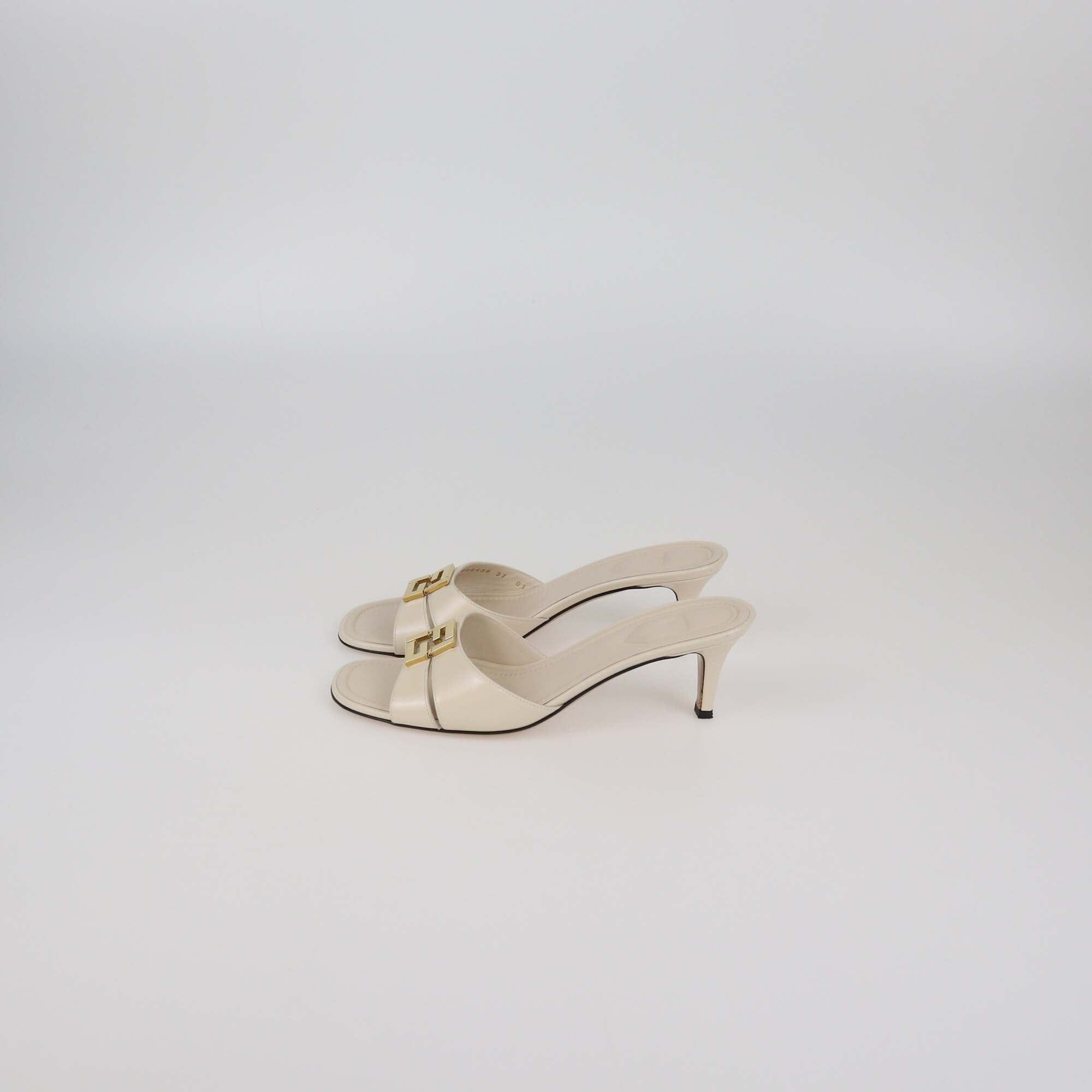 Fendi Off White FFold Leather Heeled Sandals Womens Fendi 