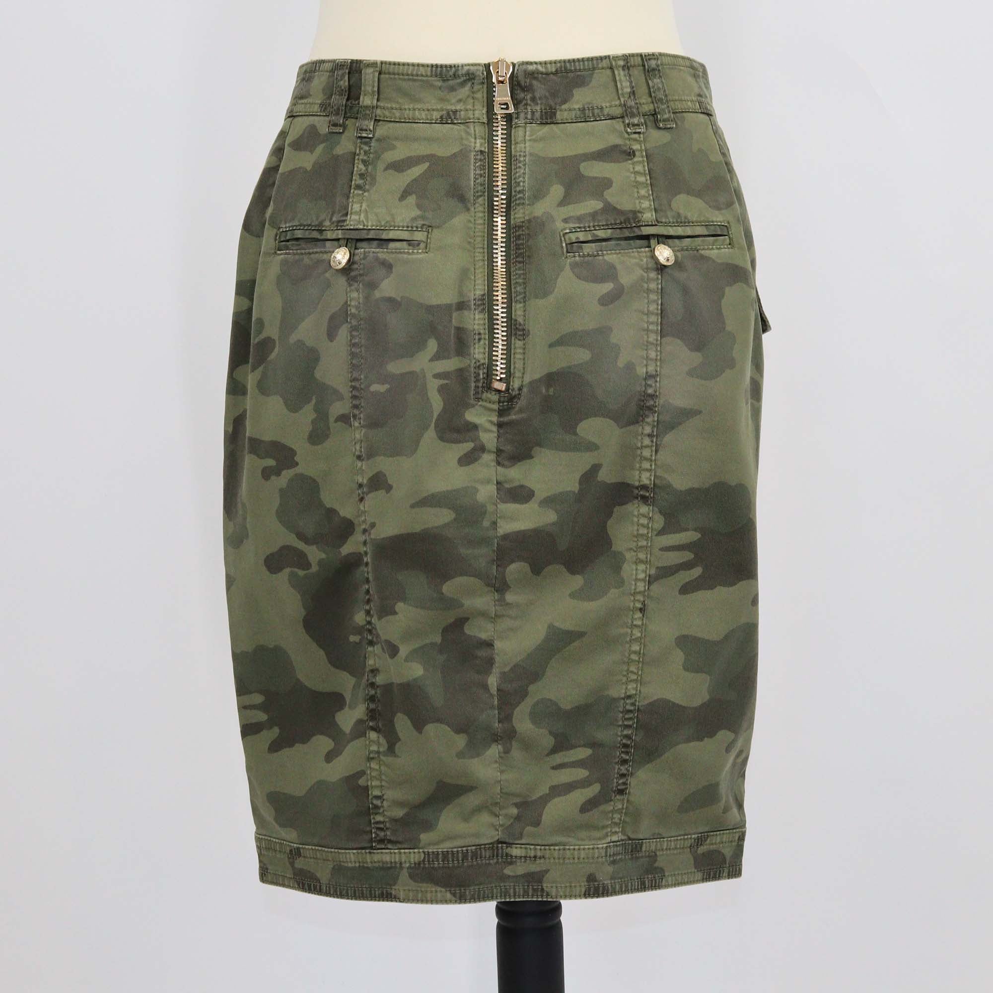Balmain Green Camouflage Cotton Button Skirt