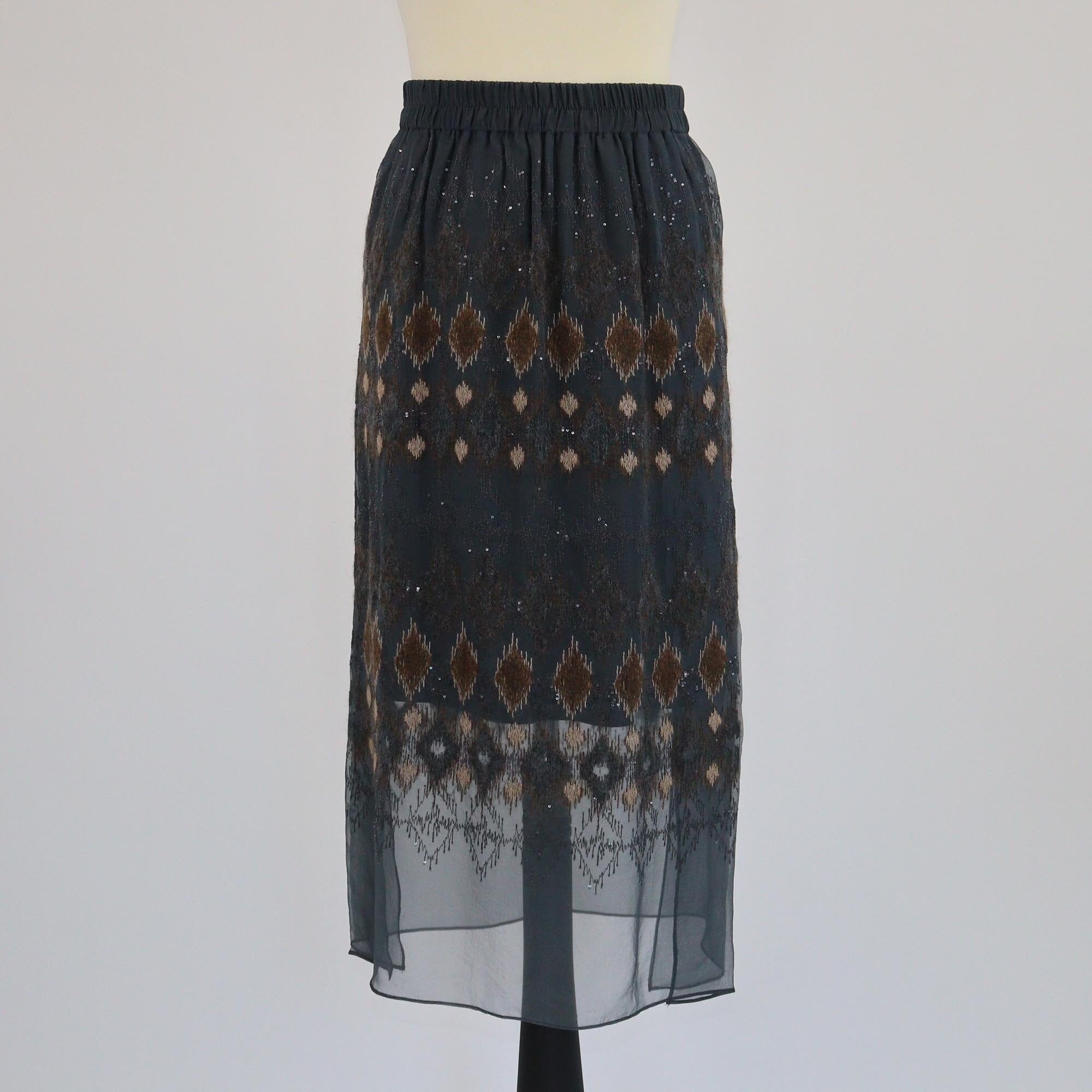 Brunello Cucinelli Dark Grey Sequins Emboidered Midi Skirt Womens Brunello Cucinelli 
