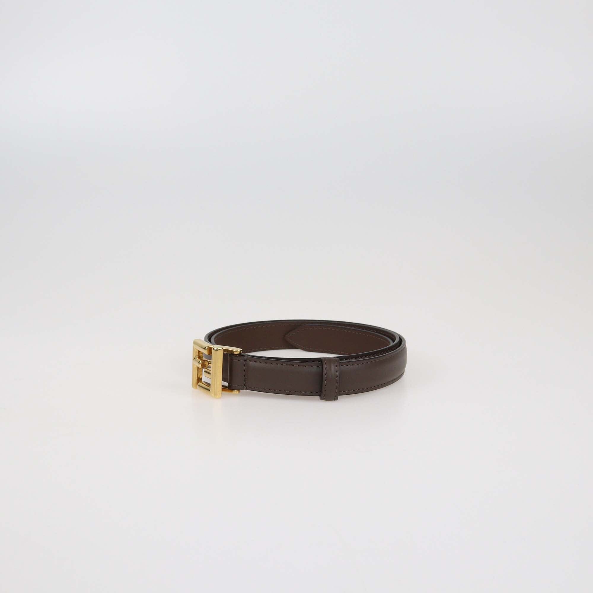 Fendi Brown Leather Slim FF Buckle Belt Womens Fendi 