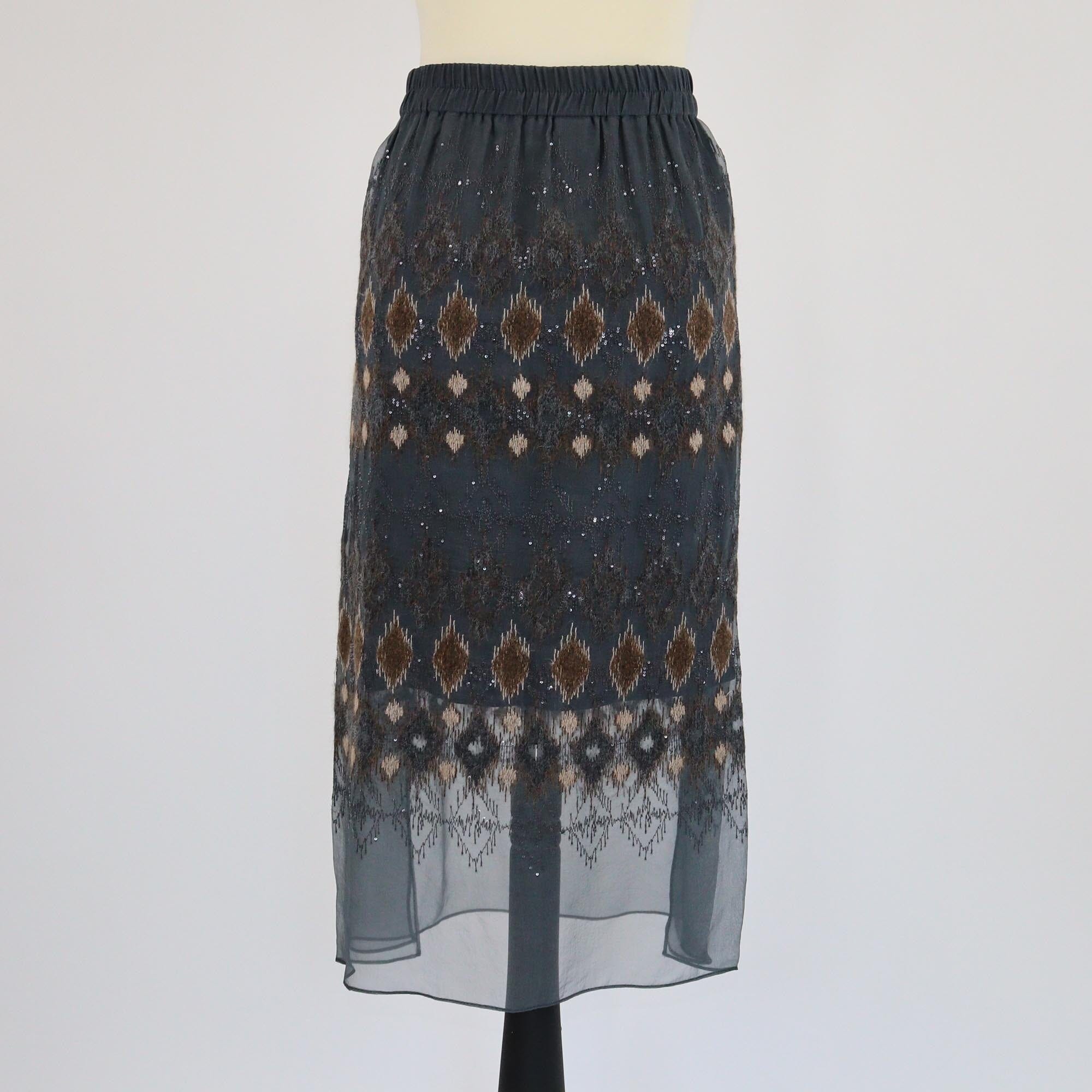 Brunello Cucinelli Dark Grey Sequins Emboidered Midi Skirt Womens Brunello Cucinelli 