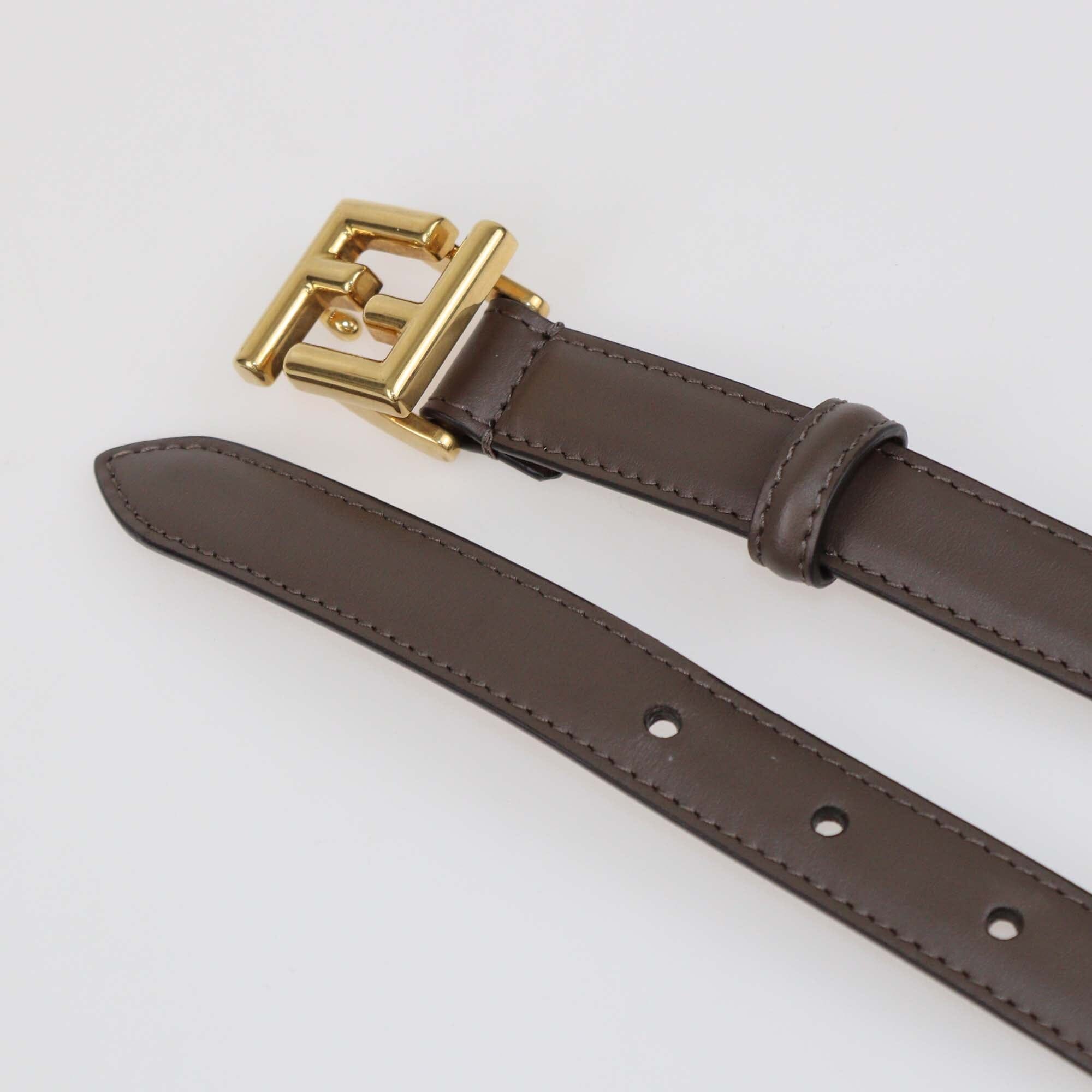 Fendi Brown Leather Slim FF Buckle Belt Womens Fendi 