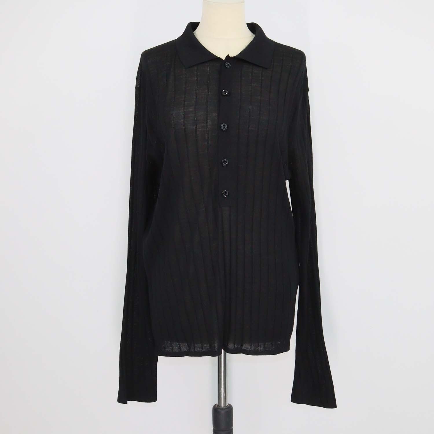 Saint Laurent Black Wool Knit Long Sleeve Polo Shirt