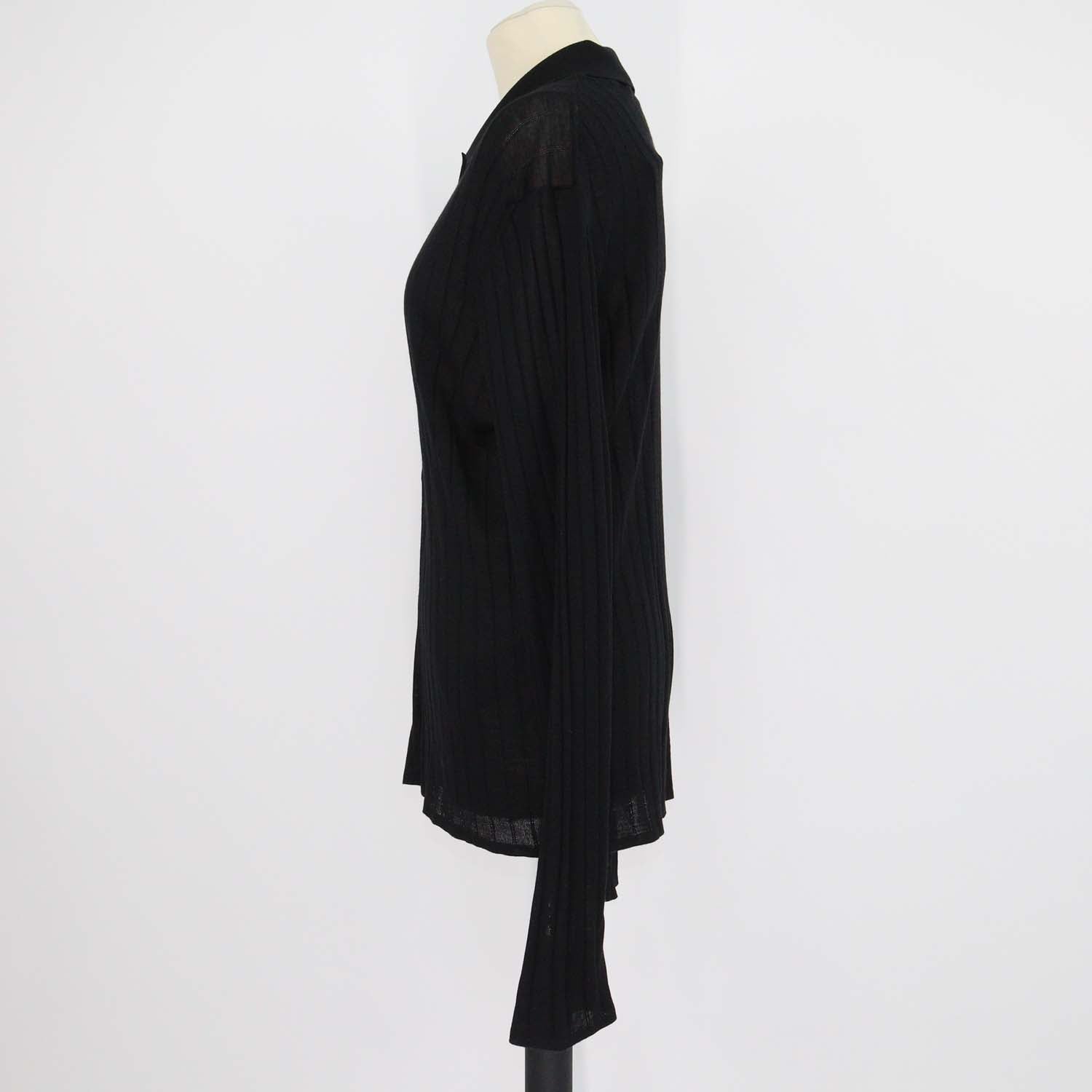 Saint Laurent Black Wool Knit Long Sleeve Polo Shirt