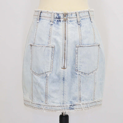 Balmain Washed Blue Denim Button Mini Skirt