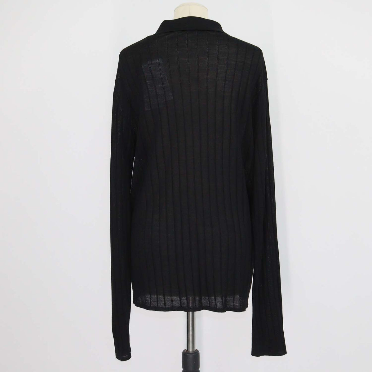 Saint Laurent Black Wool Knit Long Sleeve Polo Shirt