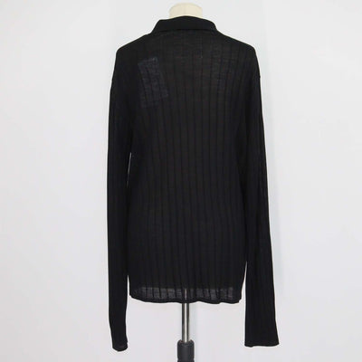Saint Laurent Black Wool Knit Long Sleeve Polo Shirt