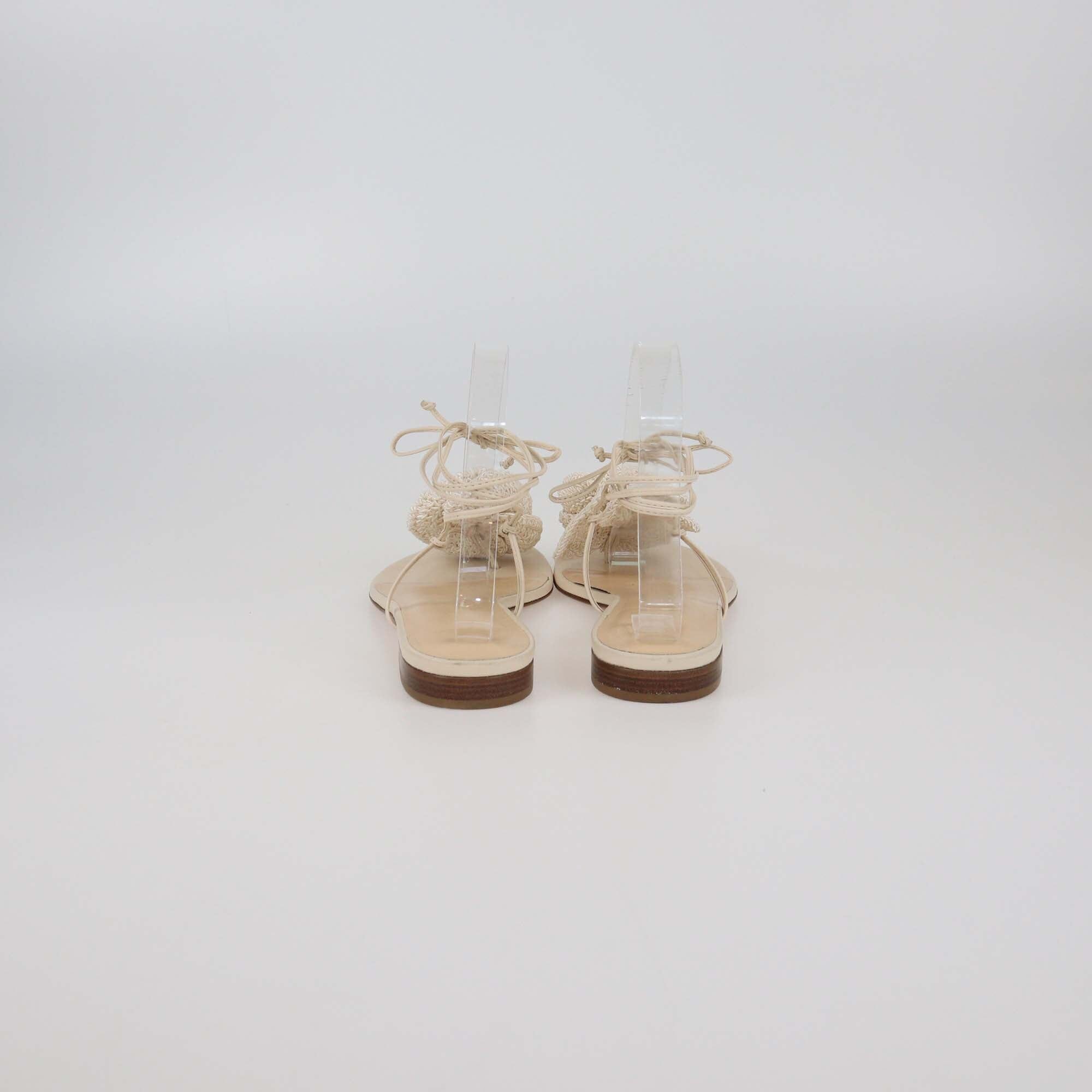 Magda Butrym Cream Crochet Flower Fabric and Leather Wrap Around Flat Sandals Womens Magda Butrym 