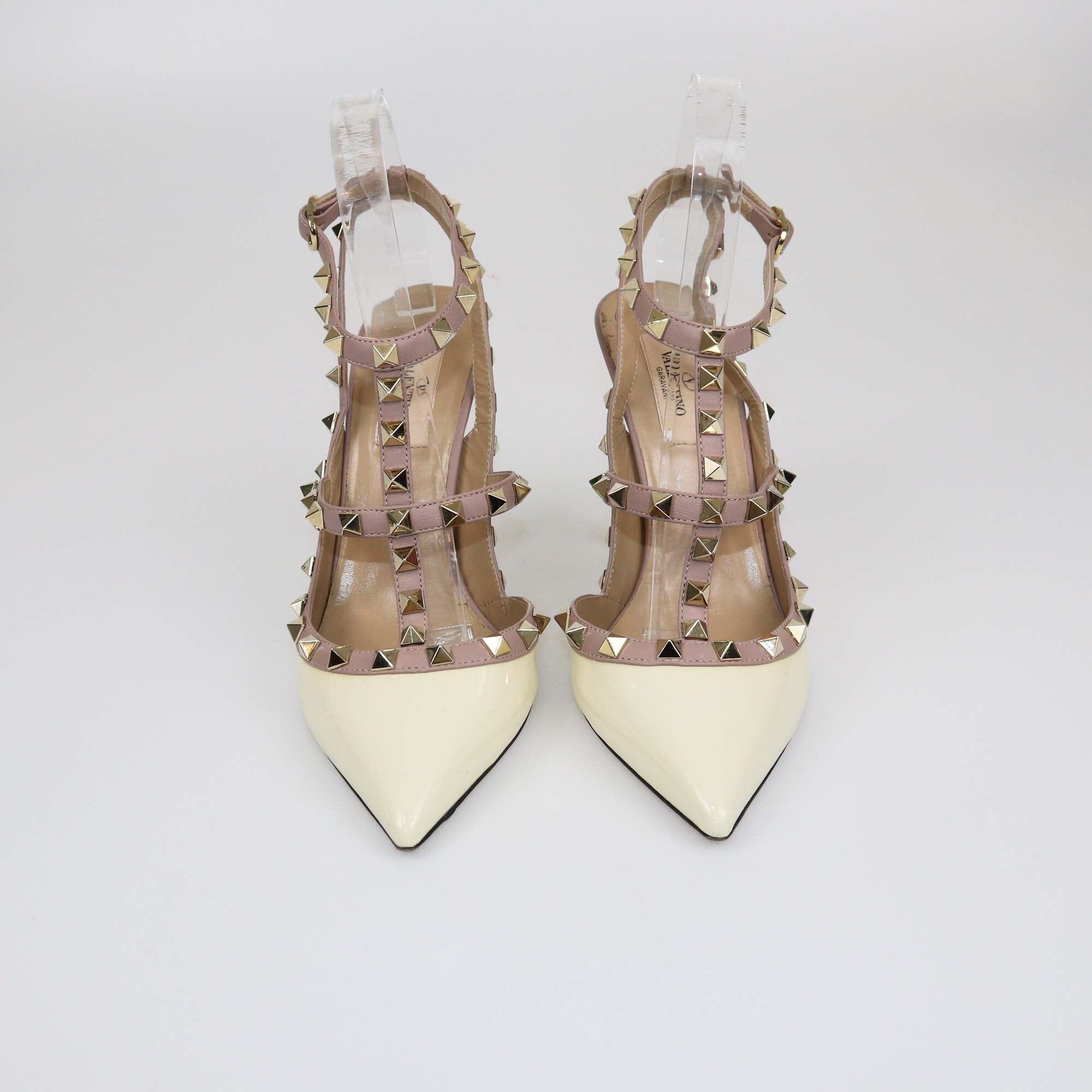 Valentino Cream/Beige Rockstud Ankle Strap Sandals Womens Valentino 