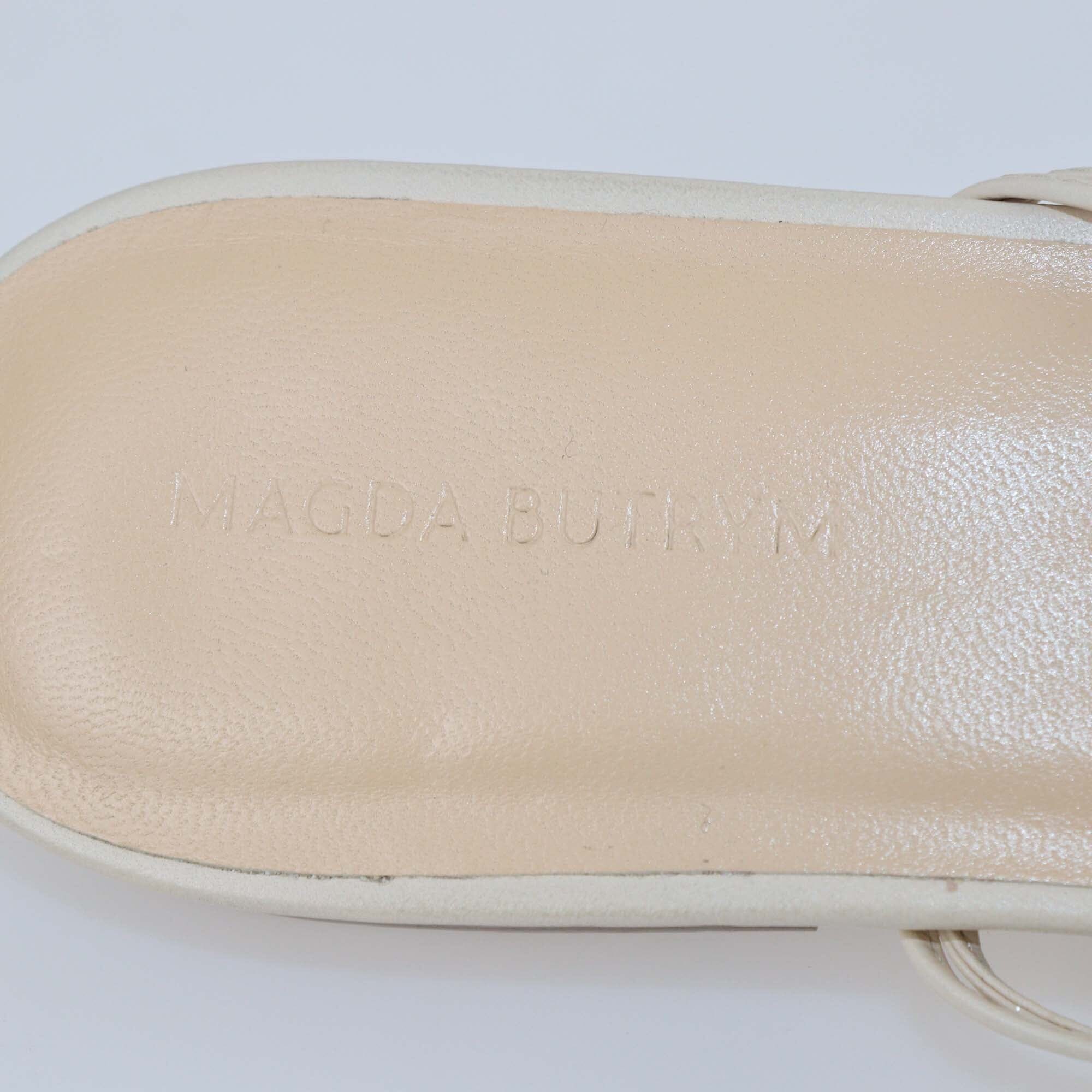 Magda Butrym Cream Crochet Flower Fabric and Leather Wrap Around Flat Sandals Womens Magda Butrym 