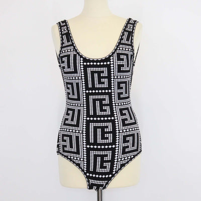 Balmain Black/White Blend Viscose Jacquard Mosaic Bodysuit & Skirt Suit