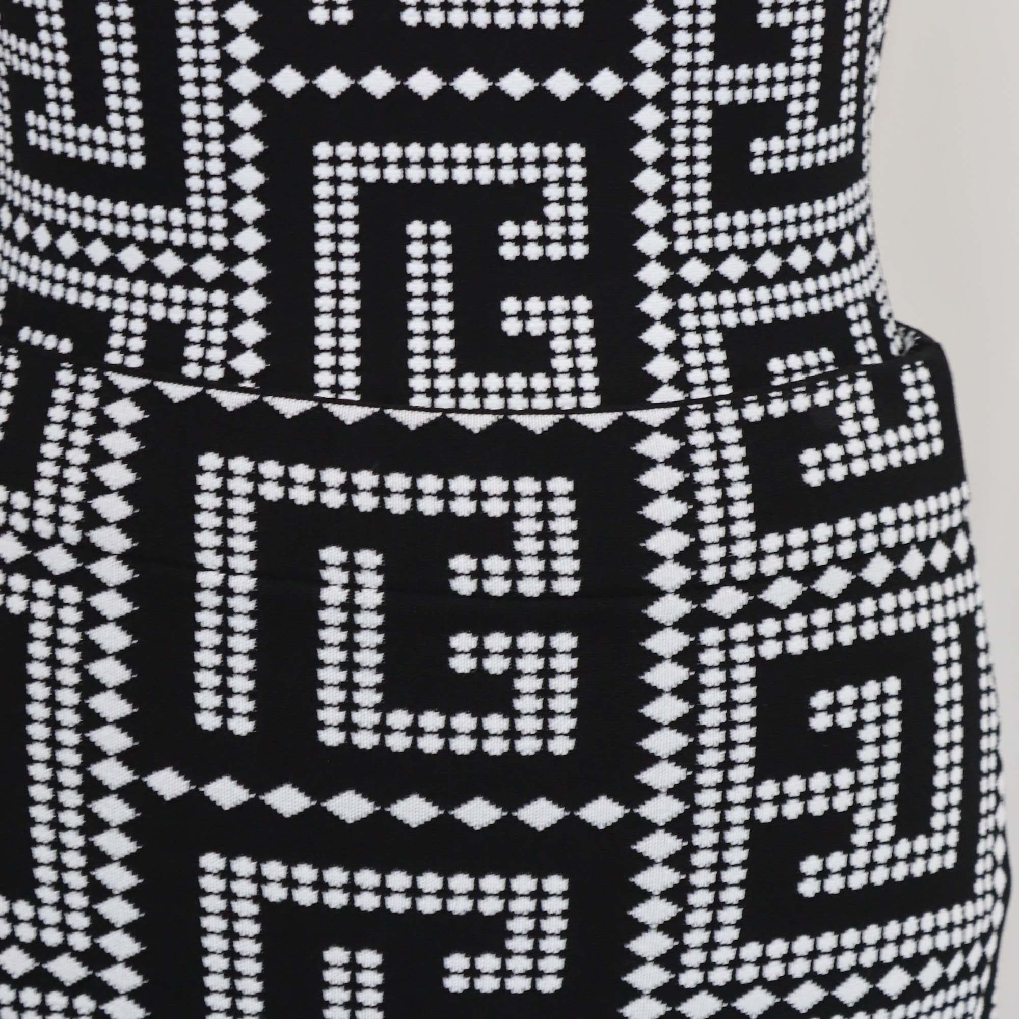 Balmain Black/White Blend Viscose Jacquard Mosaic Bodysuit & Skirt Suit