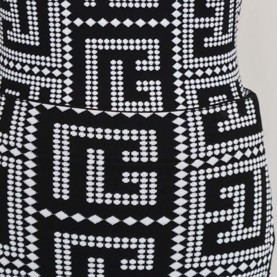 Balmain Black/White Blend Viscose Jacquard Mosaic Bodysuit & Skirt Suit