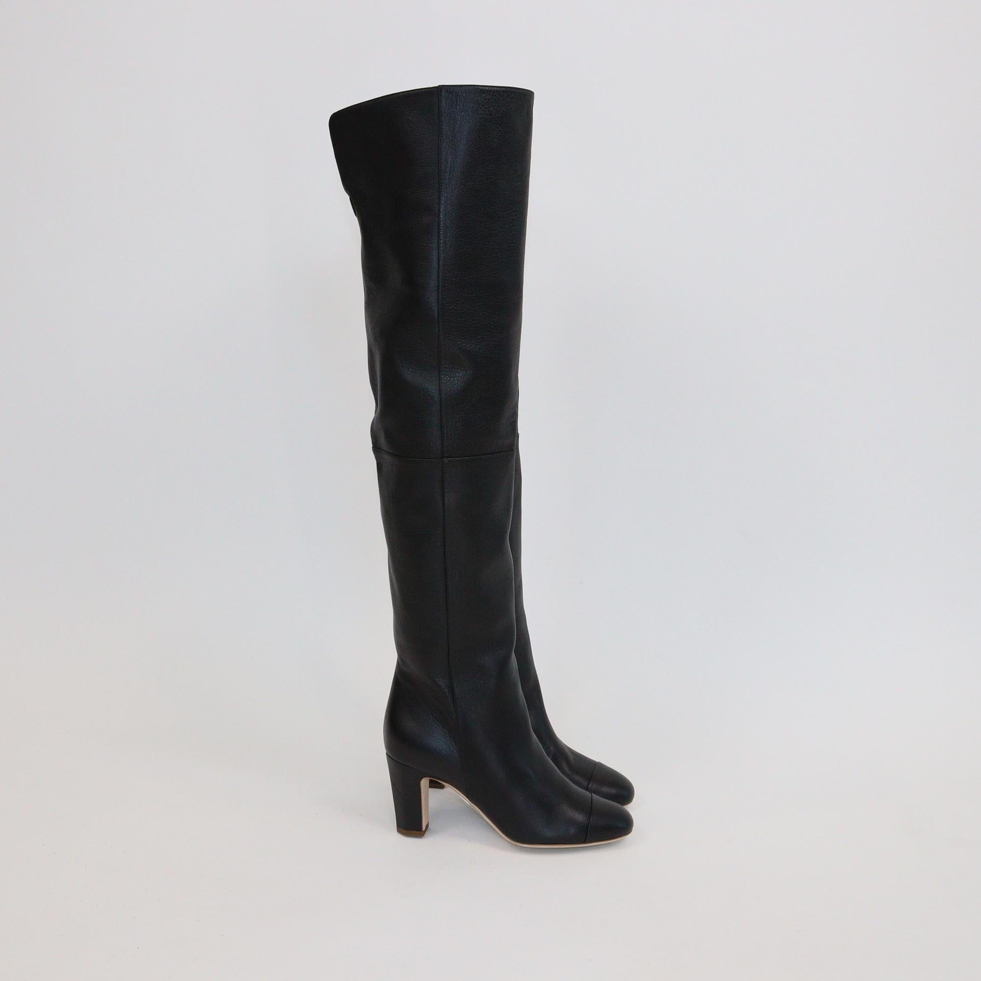 Chanel Black CC High Knee Boots Womens Chanel 