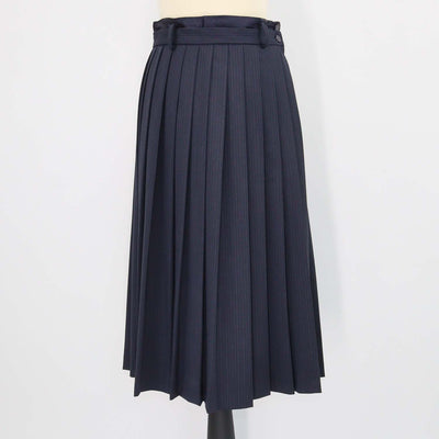 Sandro Navy Blue Blend Wool Pinstripe Pleated Long Skirt