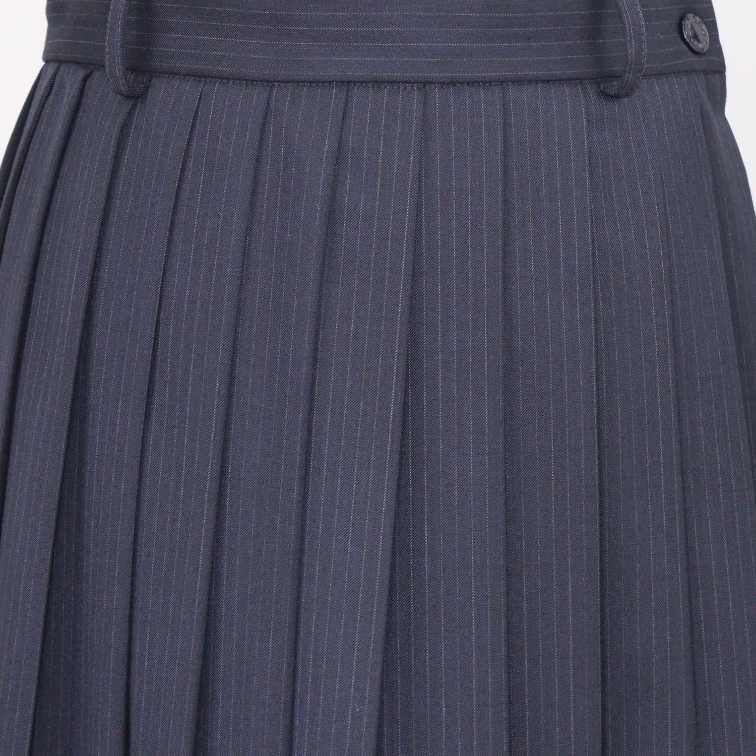Sandro Navy Blue Blend Wool Pinstripe Pleated Long Skirt