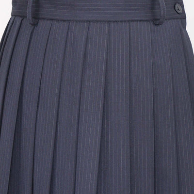 Sandro Navy Blue Blend Wool Pinstripe Pleated Long Skirt