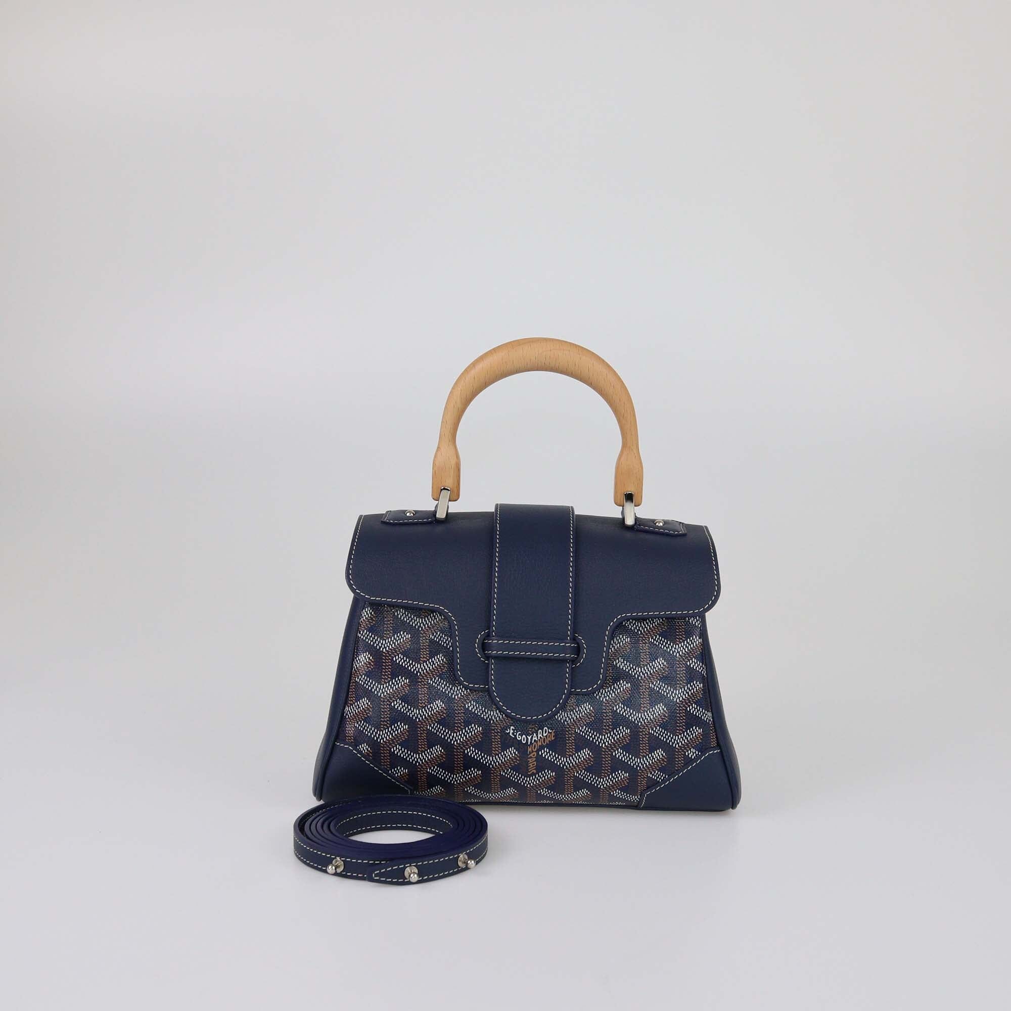 Goyard Navy Blue Goyardine Mini Souple Saigon Top Handle Bag Womens Goyard 