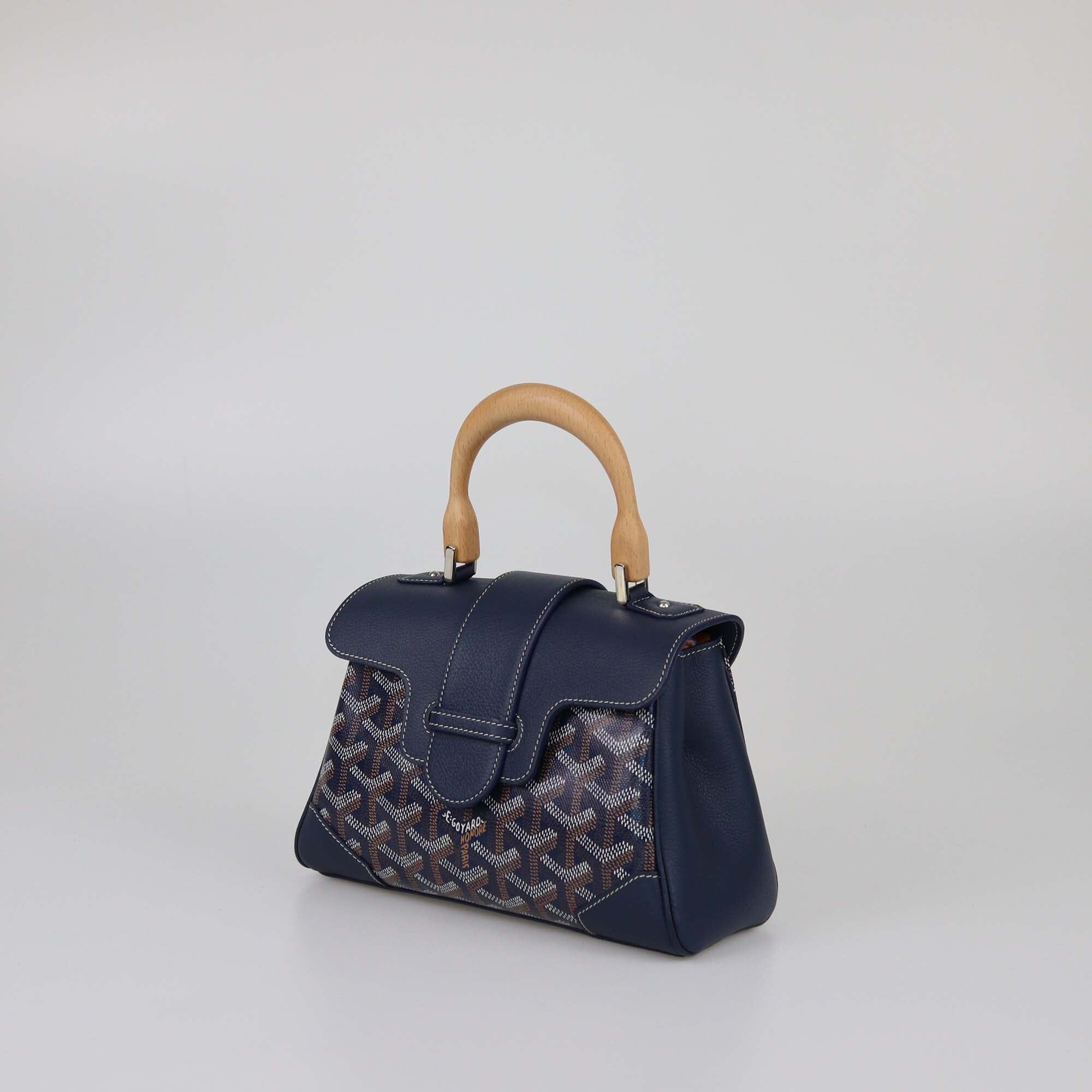 Goyard Navy Blue Goyardine Mini Souple Saigon Top Handle Bag Womens Goyard 