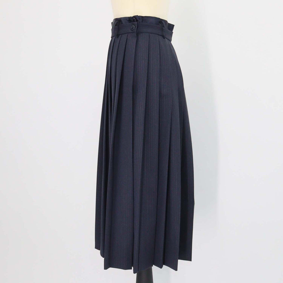Sandro Navy Blue Blend Wool Pinstripe Pleated Long Skirt