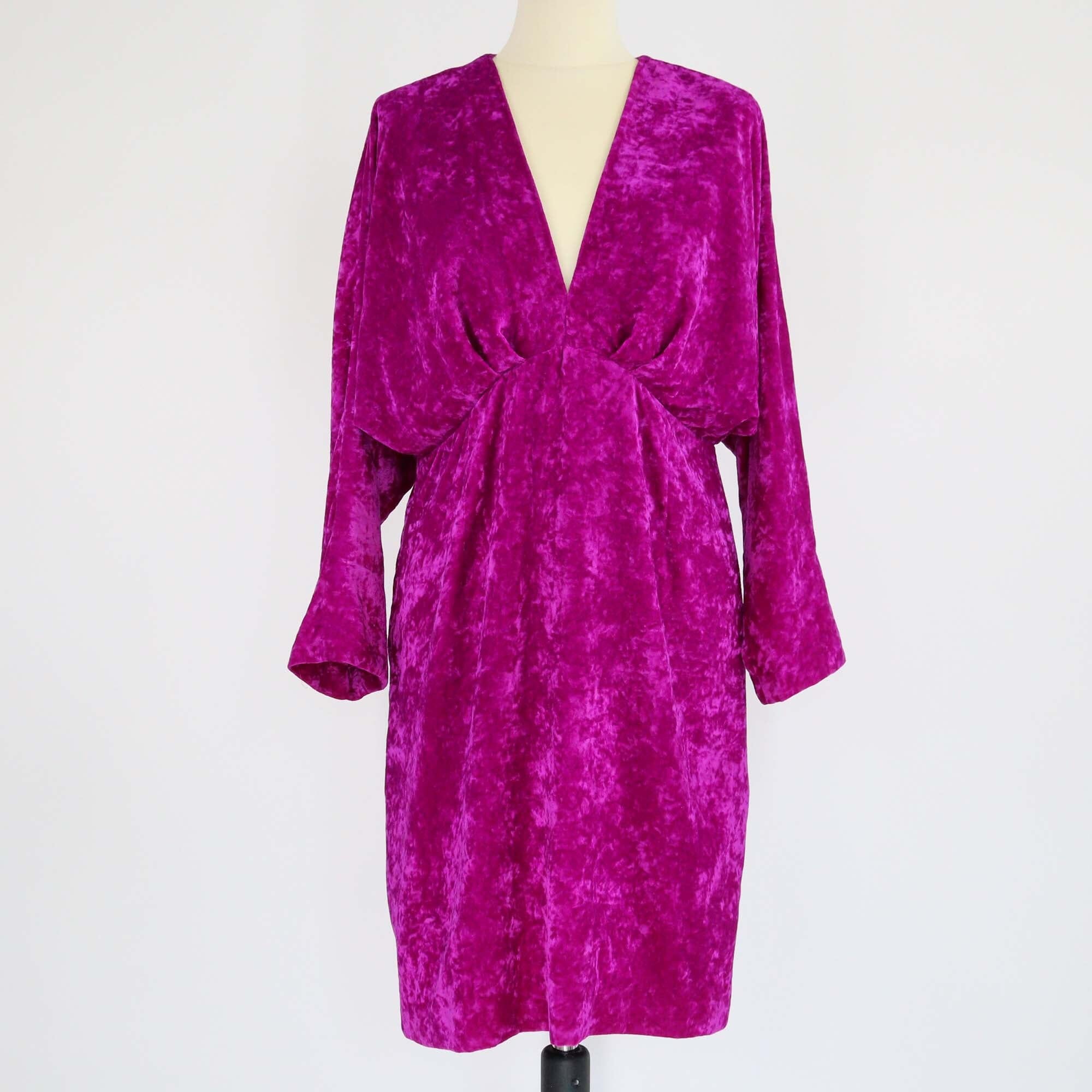 Sandro Magenta Crushed Velvet V-Neck Short Dress Womens Sandro 