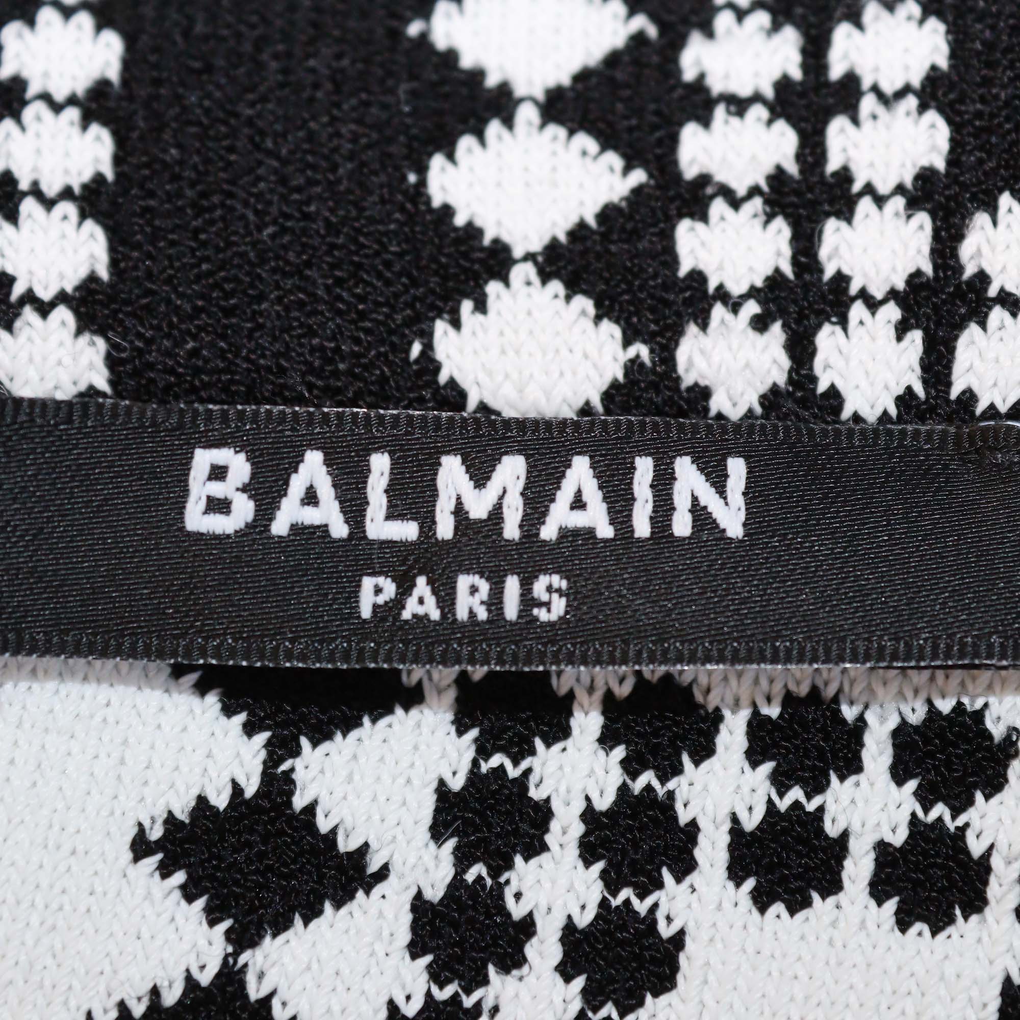 Balmain Black/White Blend Viscose Jacquard Mosaic Bodysuit & Skirt Suit
