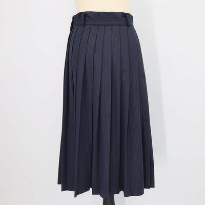 Sandro Navy Blue Blend Wool Pinstripe Pleated Long Skirt