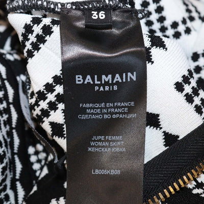 Balmain Black/White Blend Viscose Jacquard Mosaic Bodysuit & Skirt Suit