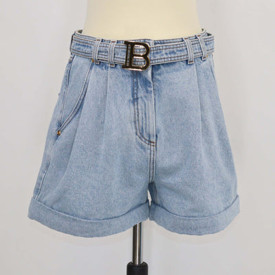 Balmain Blue Denim Logo Belt Mini Short